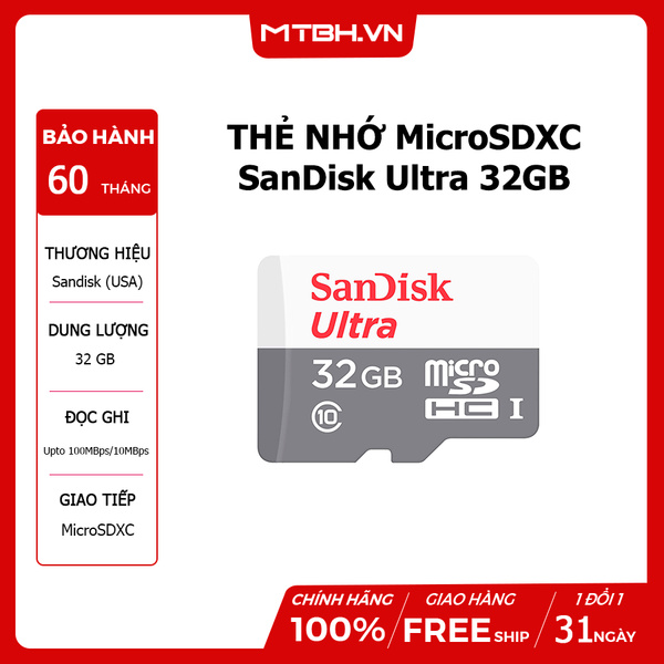 THẺ NHỚ MicroSDXC SanDisk Ultra 32GB 100MB/s