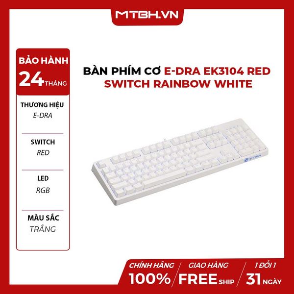 BÀN PHÍM CƠ E-DRA EK3104 RED SWITCH RAINBOW WHITE