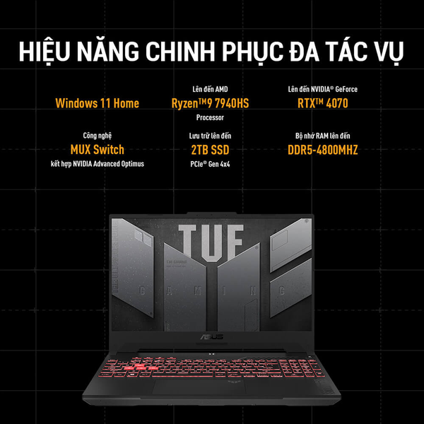 LAPTOP ASUS TUF GAMING A15 FA507NU-LP034W RYZEN 7-7735HS | RTX 4050 6GB | 8GB RAM | 512GB SSD | 15.6″ FHD IPS 144Hz | WIN 11