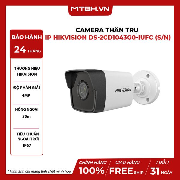 Camera Thân Trụ IP HIKVISION 4MP DS-2CD1043G0-IUFC (S/N)