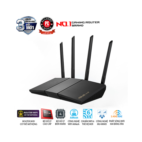 BỘ PHÁT WIFI ASUS RT-AX57 CHUẨN AX3000 - WIFI 6 | AI MESH | MU-MIMO | WPA3