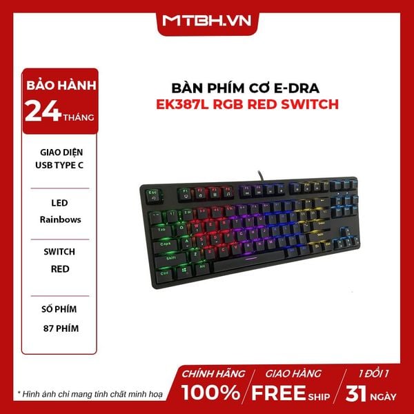 Bàn Phím Cơ E-DRA EK387L RGB Red Switch