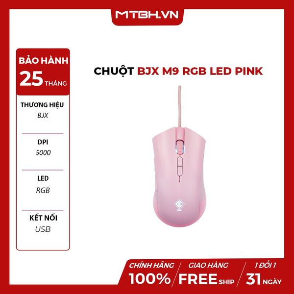 CHUỘT BJX M9 RGB Led PINK (Cảm biến cao cấp BMW3325, DPI 5000 7 Level, Switch bất tử 60 triệu lần nhấn)