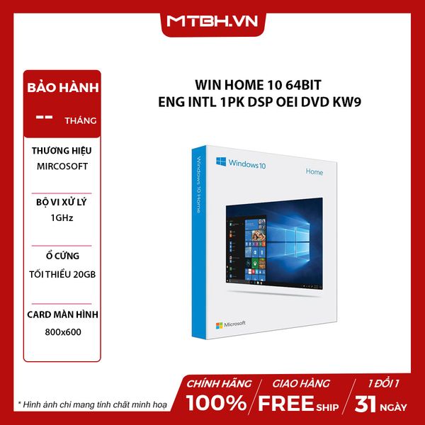 Win Home 10 64Bit Eng Intl 1pk DSP OEI DVD KW9