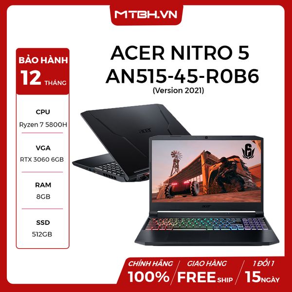 LAPTOP ACER NITRO 5 AN515-45-R0B6 (NH.QBCSV.001) RYZEN 7-5800H | RTX 3060 6GB | 8GB RAM | 512GB SSD | 15.6″ 144HZ IPS RGB | WIN 10 FPT