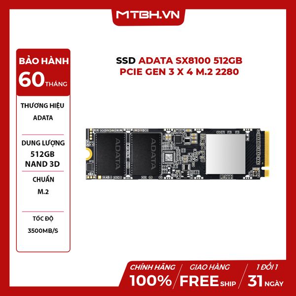 SSD ADATA SX8100 512GB PCIE Gen3x4 M.2 2280