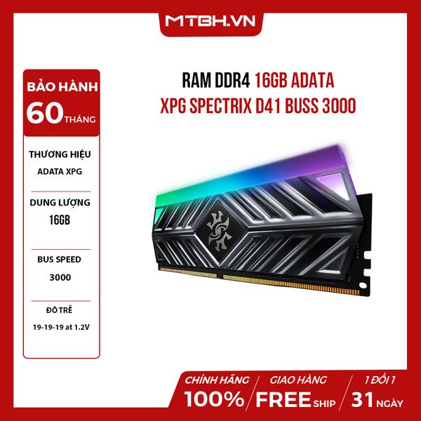 RAM DDR4 16GB ADATA XPG SPECTRIX D41 BUSS 3000 TẢN NHIỆT RGB