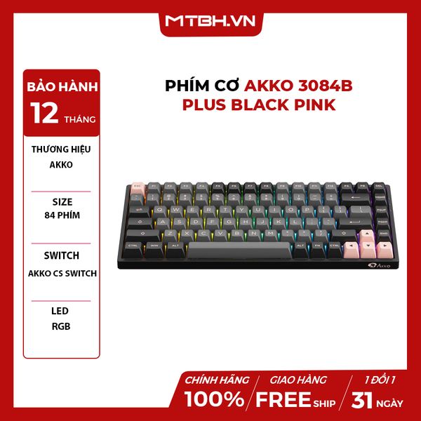 Bàn Phím Cơ AKKO 3084B Plus Black Pink (Bluetooth 5.0 / Wireless 2.4Ghz / Hotswap / Foam tiêu âm / AKKO CS Jelly sw)