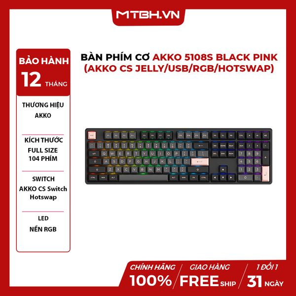 Bàn Phím Cơ Akko 5108S Black Pink (Akko CS Jelly/USB/RGB/Hotswap)
