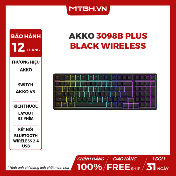 BÀN PHÍM CƠ AKKO 3098B Plus Black Wireless (Multimodes / RGB / Gasket mount)