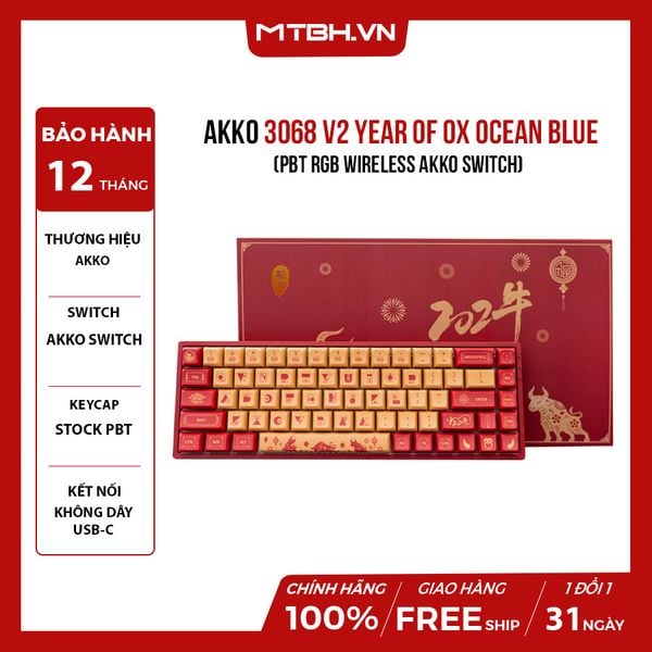 Bàn Phím Cơ Akko 3068 V2 Year Of Ox Ocean Blue PBT RGB Wireless Akko Switch
