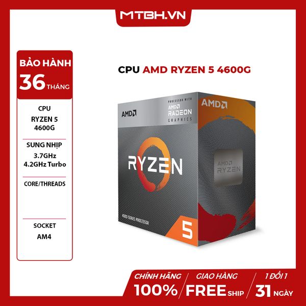 CPU AMD Ryzen 5 4600G (Up to 4.2GHz, 6 Cores/12 Threads) Box Chính Hãng