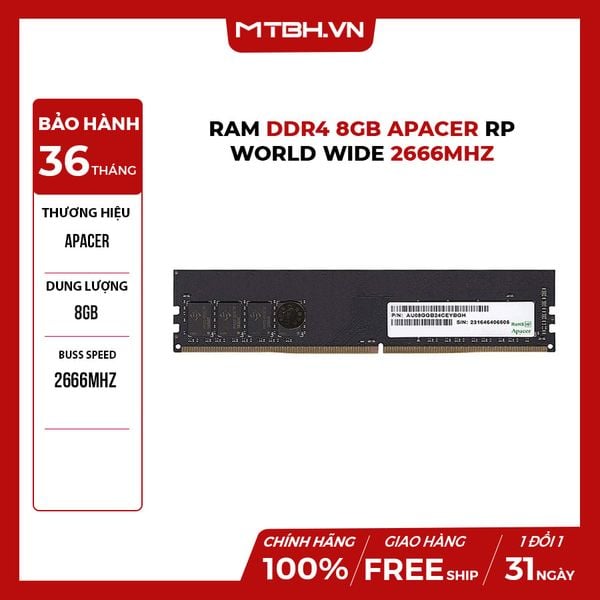 RAM DDR4 8GB APACER RP World Wide 2666MHz