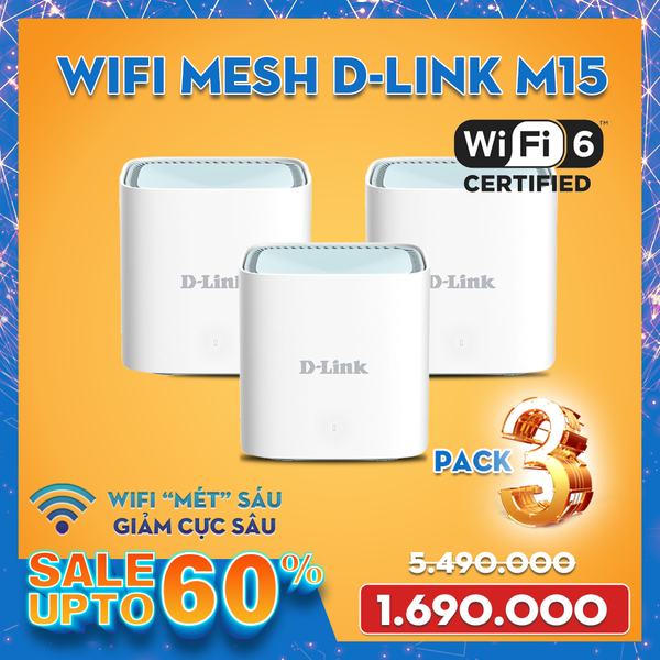 BỘ MESH WIFI D-LINK M15 (PACK 3PCS) - CHUẨN AX 1500MBPS - WIFI 6