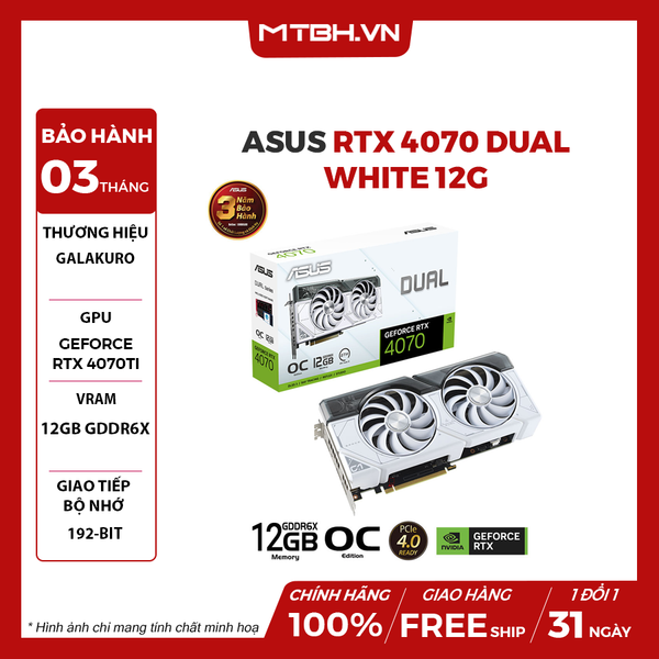 VGA ASUS RTX 4070 DUAL WHITE 12G GDDR6 NHẬP KHẨU NEW FULLBOX BH 3 THÁNG