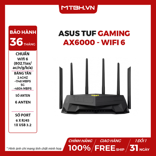 BỘ PHÁT WIFI 6 ASUS TUF GAMING AX6000 - Wifi 6 802.11ax, AiMesh WIFI Mesh, MU-MIMO, AiProtection Pro