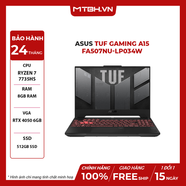 LAPTOP ASUS TUF GAMING A15 FA507NU-LP034W RYZEN 7-7735HS | RTX 4050 6GB | 8GB RAM | 512GB SSD | 15.6″ FHD IPS 144Hz | WIN 11