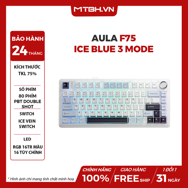 BÀN PHÍM CƠ AULA F75 ICE BLUE 3 MODE (TYPEC + 2.4G + BLUETOOTH, REAPER SWITCH)