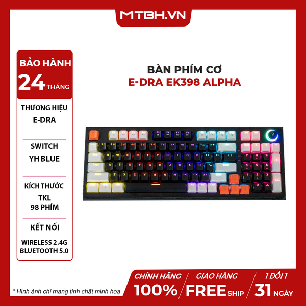 Bàn Phím Cơ E-dra EK398 Alpha Blue switch (USB/ABS/Led Rainbow)