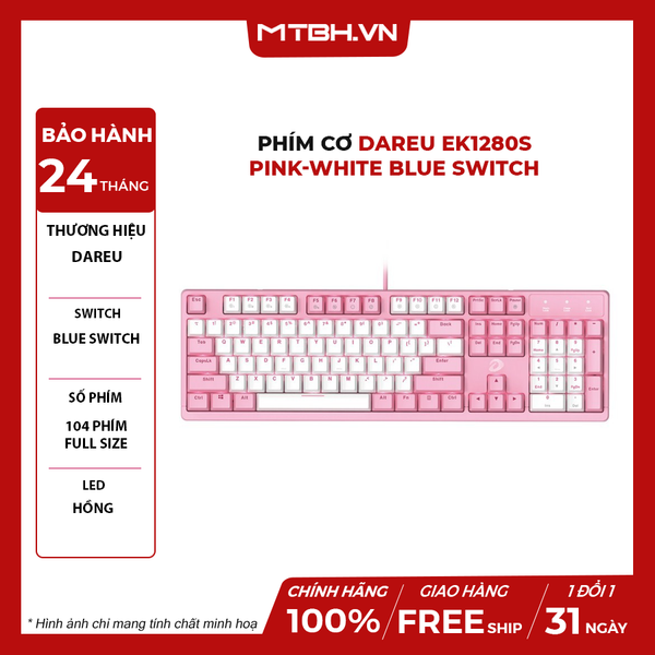 Bàn Phím Cơ DAREU EK1280s PINK-WHITE Blue Switch