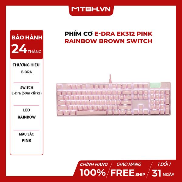 Bàn Phím Cơ E-DRA EK312 Pink Rainbow Brown Switch