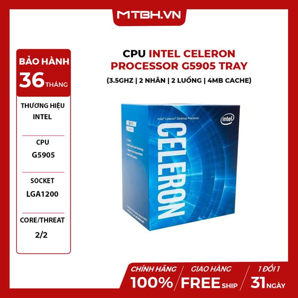 CPU INTEL CELERON PROCESSOR G5905 (3.5GHz | 2 nhân | 2 luồng | 4MB Cache) 10TH NEW TRAY