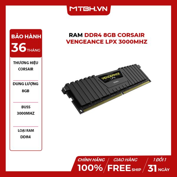 RAM DDR4 8GB CORSAIR VENGEANCE LPX 3000Mhz