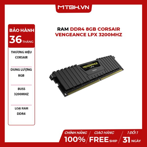 RAM DDR4 8GB CORSAIR VENGEANCE LPX 3200Mhz