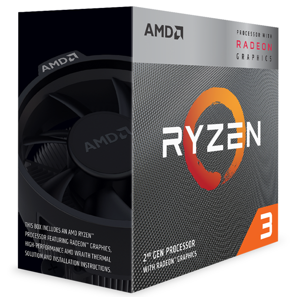 CPU AMD Ryzen 3 3200G, with Wraith Stealth cooler/ 3.6 GHz (4.0 GHz with boost) / 6MB / 4 cores 4 threads / Radeon Vega 8 / 65W / Socket AM4