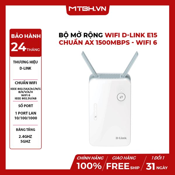 BỘ MỞ RỘNG WIFI D-LINK E15 - CHUẨN AX 1500MBPS - WIFI 6