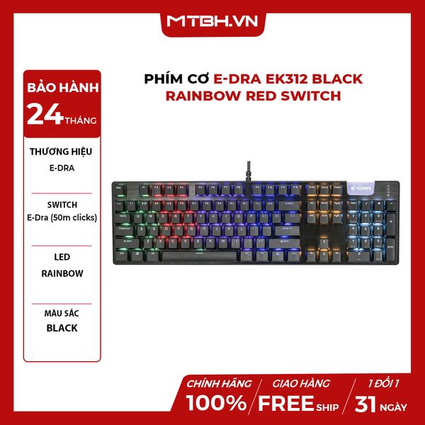 Bàn Phím Cơ E-DRA EK312 Black Rainbow Red Switch