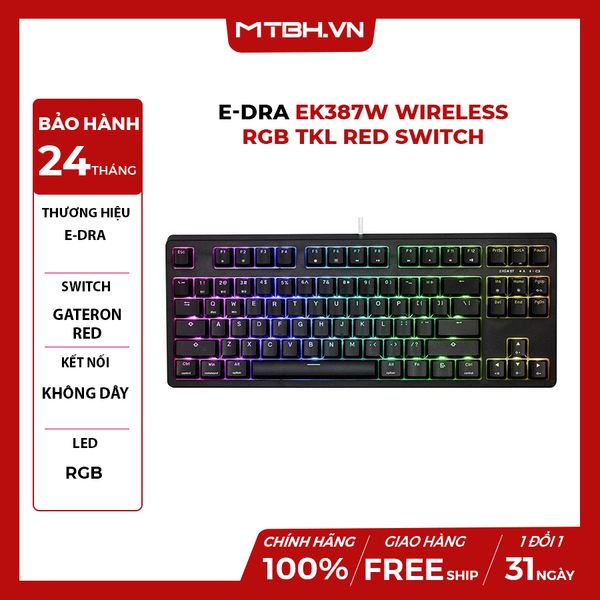 BÀN PHÍM CƠ E-DRA EK387W WIRELESS RGB TKL RED SWITCH