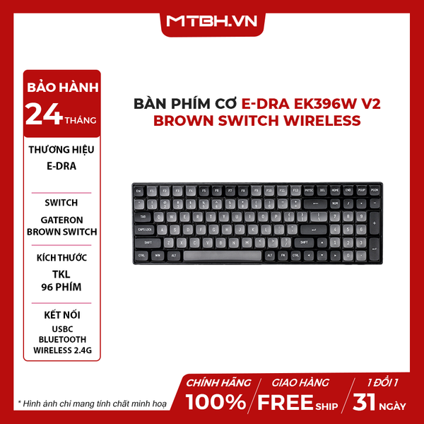 Bàn Phím Cơ E-DRA EK396W V2 Brown Switch Wireless (USBC/PBT/Bluetooth/3mode)