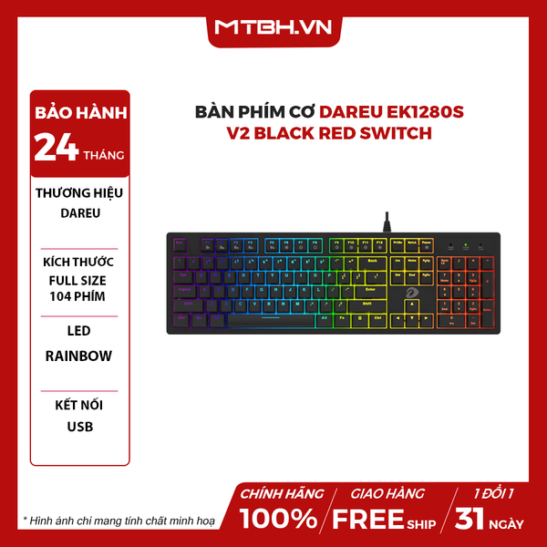 Bàn Phím Cơ DAREU EK1280s V2 Black Red Switch