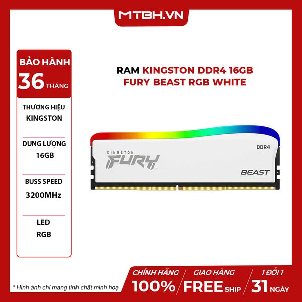 RAM KINGSTON DDR4 16GB FURY BEAST RGB WHITE SE BUSS 3200MHz