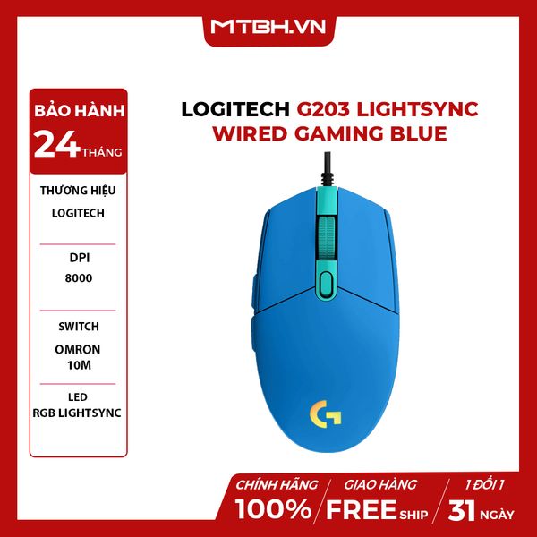 Chuột Logitech G203 Lightsync Wired Gaming Blue