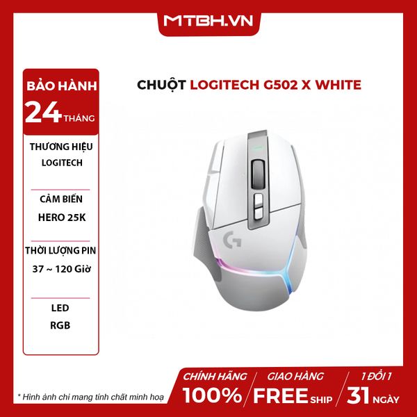 Chuột Logitech G502 X COREDED WHITE