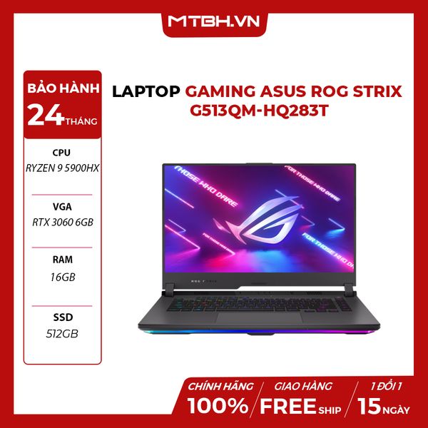 LAPTOP GAMING ASUS ROG STRIX G513QM-HQ283T RYZEN 9 5900HX | RTX 3060 6GB | 16GB RAM | 512GB SSD | 15.6