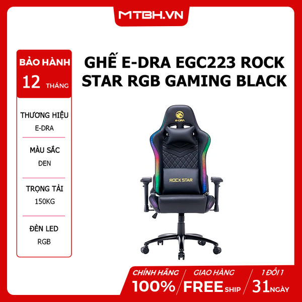 GHẾ E-DRA EGC223 ROCK STAR RGB GAMING BLACK