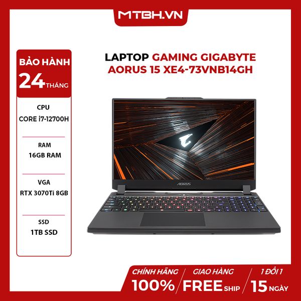 LAPTOP GAMING GIGABYTE AORUS 15 XE4-73VNB14GH CORE i7-12700H | RTX 3070Ti 8GB | 16GB RAM | 1TB SSD | 15.6