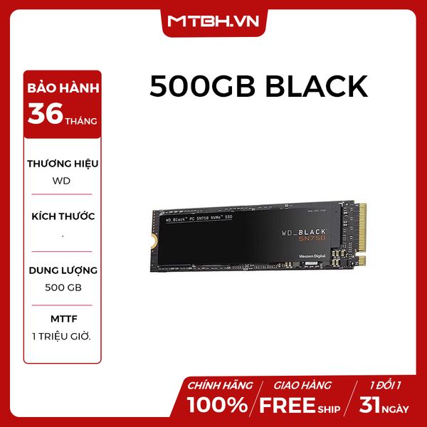 SSD WD 500GB BLACK SN750 (WDS500G3X0C) chuẩn M2-sata NEW