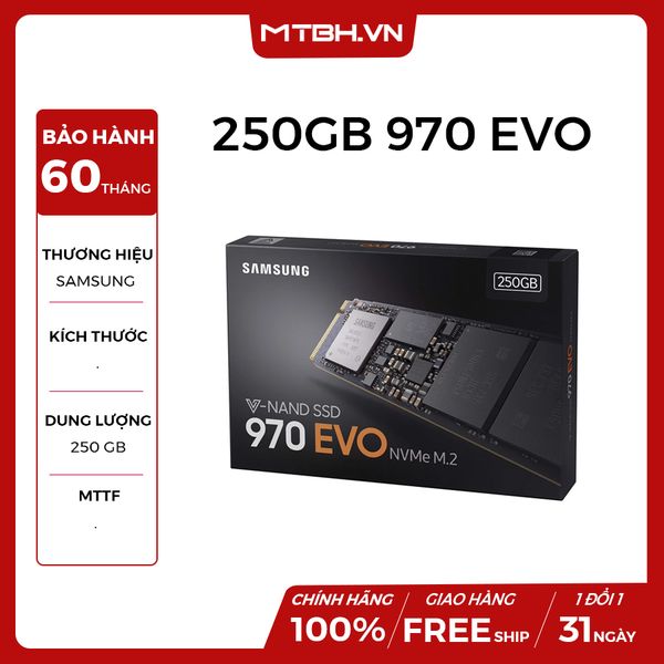 SSD SAMSUNG 250GB 970 EVO NVME MÃ MZ-V7E250BW (chuẩn M2-sata) NEW