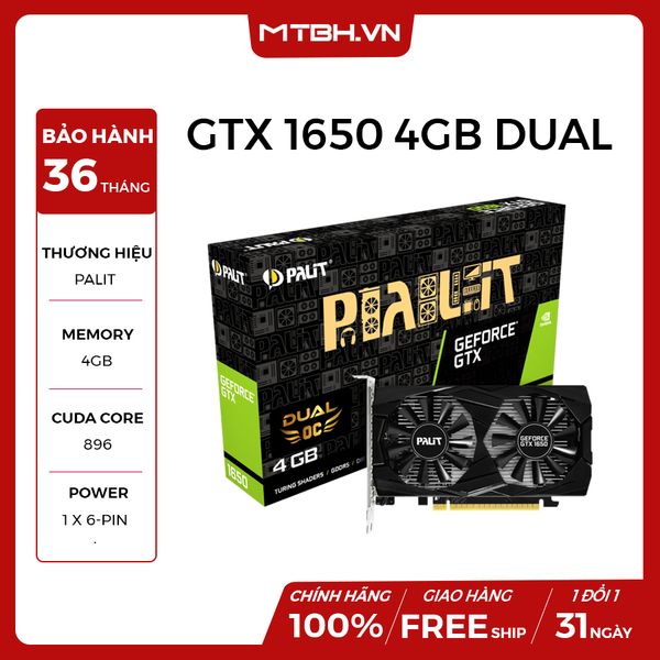 VGA PALIT GTX 1650 4GB DUAL NEW ( 2 FAN )