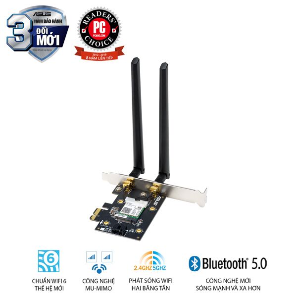 CARD MẠNG ASUS PCI-E AX3000 ADAPTER PCI-E KHÔNG DÂY AX3000 WIFI 6, 2 BĂNG TẦN, BLUETOOTH 5.0, MU-MIMO - TRAY