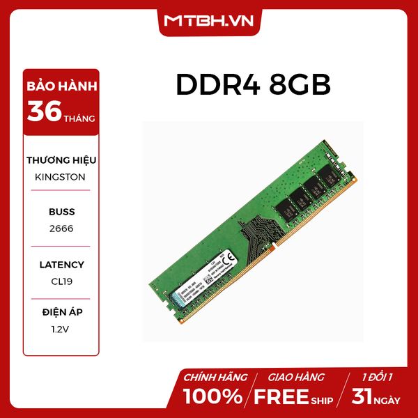 RAM DDR4 8GB KINGSTON BUSS 2666 (KVR26N19S8/8) NEW CHÍNH HÃNG