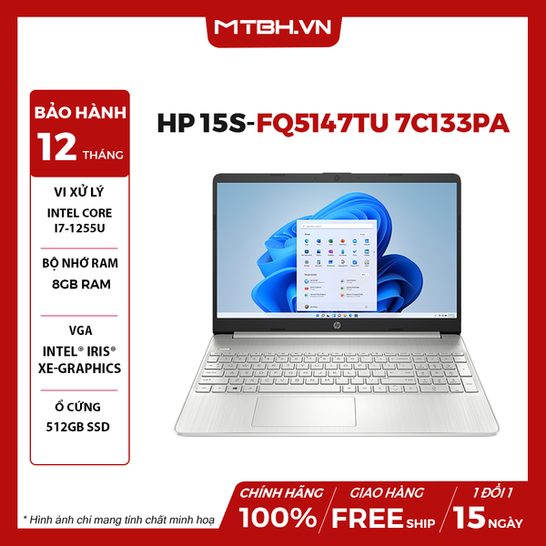 LAPTOP HP 15S-FQ5147TU 7C133PA CORE i7-1255U | 8GB RAM | 512GB | 15.6