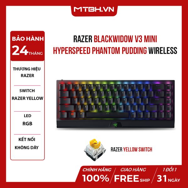 Bàn phím cơ Razer BlackWidow V3 Mini HyperSpeed Phantom Pudding 65% Wireless Yellow Switch