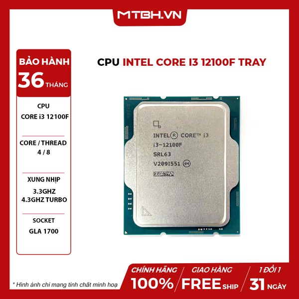 Cpu Intel Core i3 12100F 12TH TRAY BH 36 THÁNG