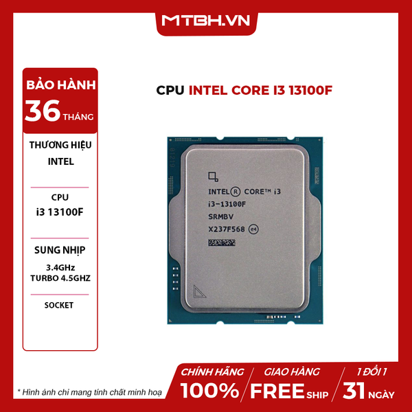 Cpu Intel Core i3 13100F (3.4GHz Turbo 4.5GHz / 4 Nhân 8 Luồng / 12MB / LGA 1700) TRAY 13TH