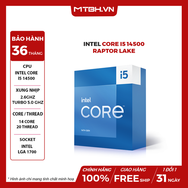 CPU Intel Core I5 14500 (Raptor Lake Refresh, LGA 1700) BOX CHÍNH HÃNG GEN 14